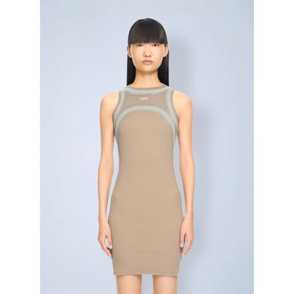 Off-White Women Spray Off Stamp Ribbed Round Dress
